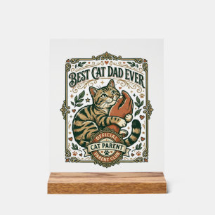 Panneau En Acrylique Meilleur Papa Chat Maman Papa Parent Vintage Vecto