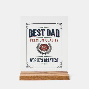 Panneau En Acrylique Meilleur Papa Design de T-Shirt avec Gravure Vinta
