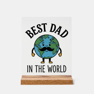 Panneau En Acrylique Meilleur Papa du Monde Earth Moustache Shirt Desig