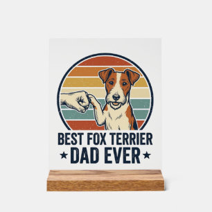 Panneau En Acrylique Meilleur Papa Fox Terrier Vintage T-Shirt pour Amo
