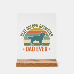 Panneau En Acrylique Meilleur Papa Golden Retriever Vintage T-shirt Chi