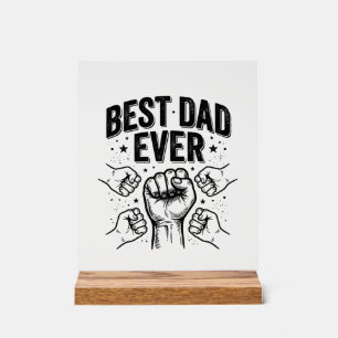 Panneau En Acrylique Meilleur Papa Jamais Poing Vintage Design de T-shi