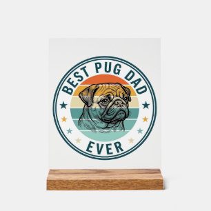 Panneau En Acrylique Meilleur Papa Pug Ever Vintage Gravure T-Shirt Chi