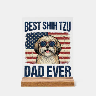 Panneau En Acrylique Meilleur papa Shih Tzu patriotique de tous les tem