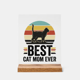 Panneau En Acrylique Meilleure Maman de Chat Vintage Chat Noir Rétro De