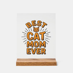 Panneau En Acrylique Meilleure Maman de Chat Vintage Gravure Design_1