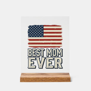Panneau En Acrylique Meilleure Maman Vintage Drapeau Américain Design d