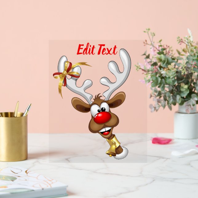Panneau En Acrylique Mème de Noël drôle de renne qui regarde par-dessus (Mariage)