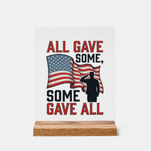 Panneau En Acrylique Mémorial Patriotique Tous Ont Donné Certains Certa
