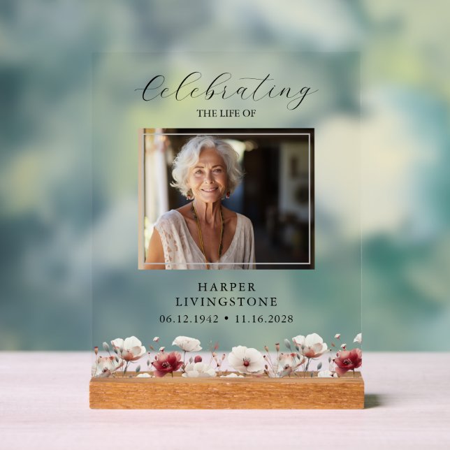 Panneau En Acrylique Mémorial photo de pavot rose et blanc 8x10 (Neutre)