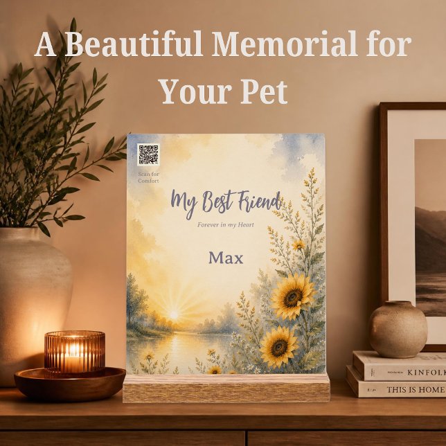 Panneau En Acrylique Mémorial pour animaux de compagnie Rainbow Bridge  (Rainbow Bridge memorial plaque with Spotify QR code to a comforting playlist for healing and remembr)