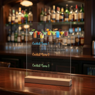 Panneau En Acrylique Menu à barres acryliques sur mesure avec cocktails