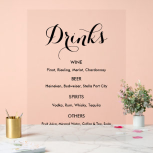 Panneau En Acrylique Menu Bar Boissons Mariage Élégant