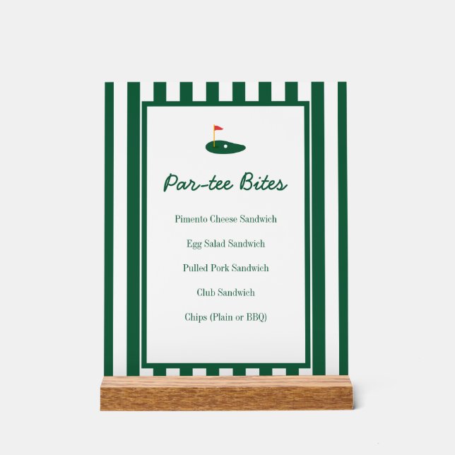 Panneau En Acrylique Menu Bites de Golf Par-tee pour 1er Anniversaire (Recto)