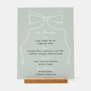 Panneau En Acrylique Menu Bow Sage Green Mariage Bar Drink