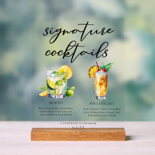 Panneau En Acrylique Menu Cocktails Signature Mojito Piña Colada Cool