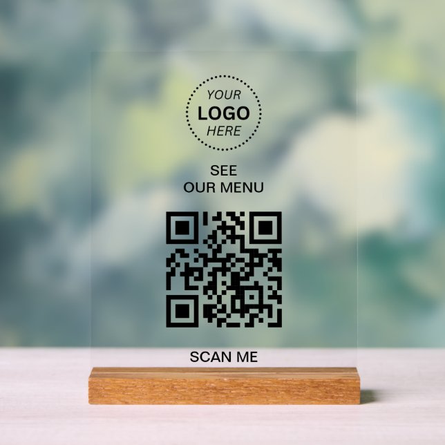 Panneau En Acrylique Menu Code QR | Créez votre propre contact moderne (Neutre)