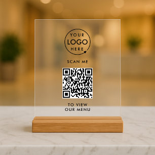 Panneau En Acrylique Menu Code QR   Logo moderne sans contact