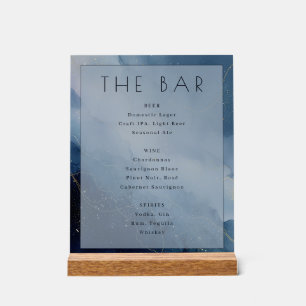 Panneau En Acrylique Menu de bar à l'aquarelle bleue sophistiqué