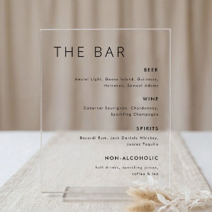 Panneau En Acrylique Menu de bar de mariage minimaliste moderne