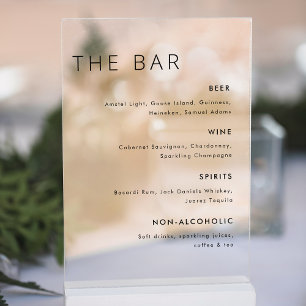 Panneau En Acrylique Menu de bar de mariage minimaliste moderne