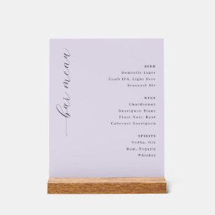 Panneau En Acrylique Menu de bar minimaliste à la lavande raffinée