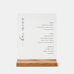 Panneau En Acrylique Menu de bar minimaliste élégant noir et blanc
