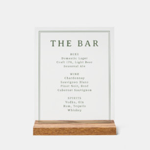 Panneau En Acrylique Menu de bar minimaliste vert atténué sophistiqué