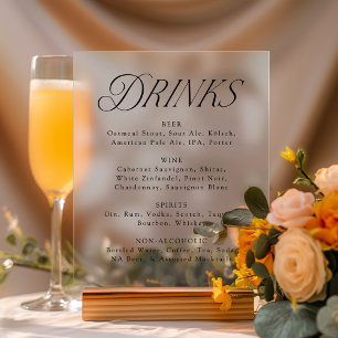 Panneau En Acrylique Menu de boissons de mariage à la typographie noire