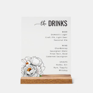 Panneau En Acrylique Menu de boissons élégant noir et blanc