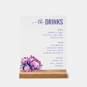 Panneau En Acrylique Menu de boissons floral pourpre élégant