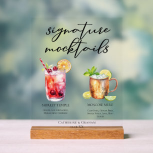 Panneau En Acrylique Menu de boissons signatures sans alcool pour maria