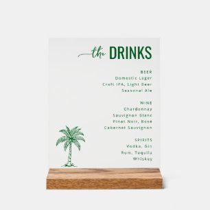 Panneau En Acrylique Menu de boissons vert minimaliste raffiné