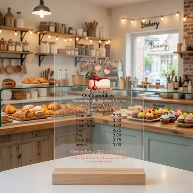 Panneau En Acrylique Menu de dessert personnalisé doux et élégant (Créateur téléchargé)