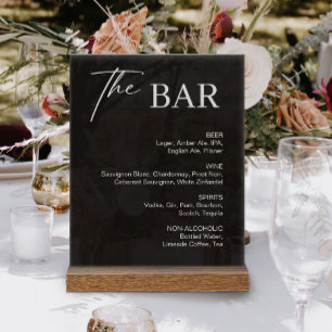 Panneau En Acrylique Menu de la barre de Mariage noire classique