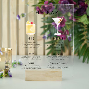 Panneau En Acrylique Menu de la barre des boissons de style classique m