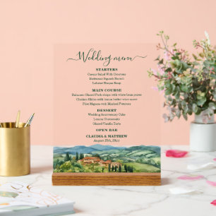 Panneau En Acrylique Menu de mariage élégant de vignoble italien