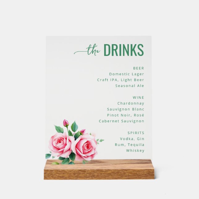 Panneau En Acrylique Menu de mariage floral vert élégant (Recto)