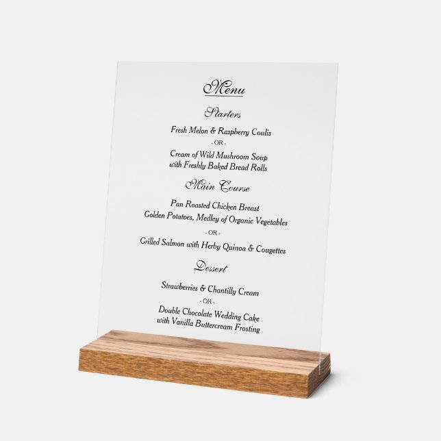 Panneau En Acrylique Menu de mariage personnalisé élégant (Angle)