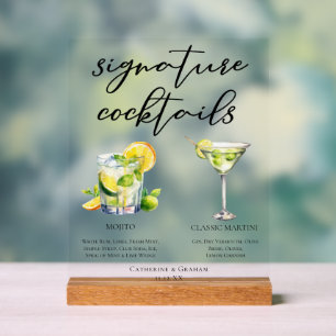 Panneau En Acrylique Menu des Cocktails Signature de Mariage Mojito Mar