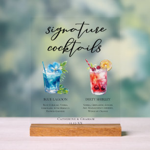 Panneau En Acrylique Menu des Cocktails Signature Fun & Flirty de la Fê