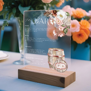 Panneau En Acrylique Menu du bar à boissons de mariage occidental bohèm