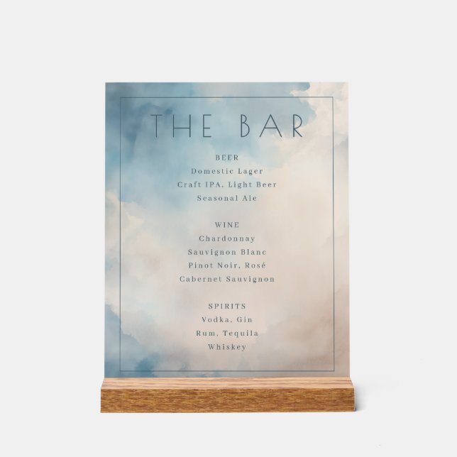 Panneau En Acrylique Menu du Bar Aquarelle Eau Sérène (Recto)