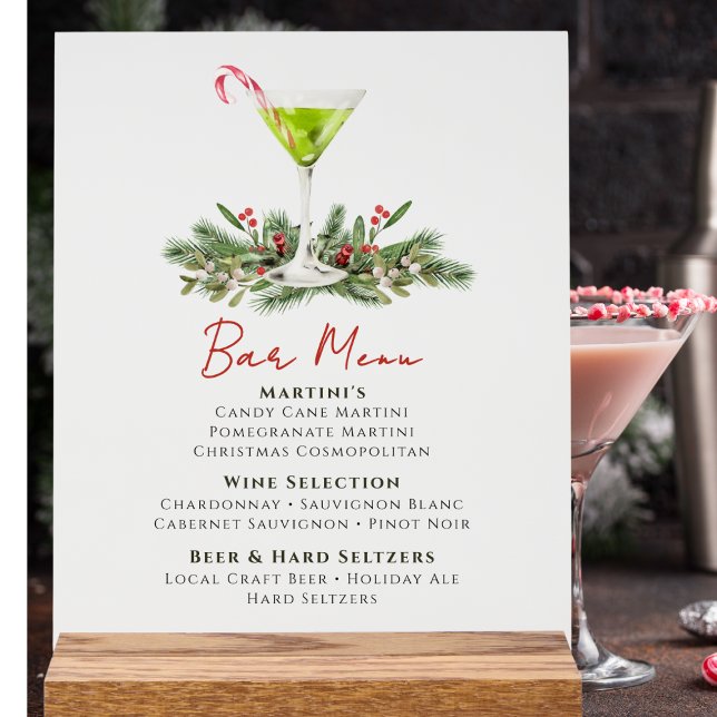 Panneau En Acrylique Menu du bar pour la fête de Noël Martinis et Gui (Créateur téléchargé)
