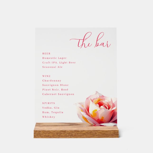Panneau En Acrylique Menu du Bar Rose Pâle Élégant (Recto)