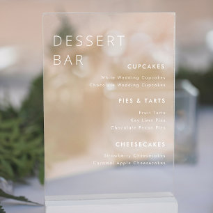 Panneau En Acrylique Menu du Dessert Bar Mariage blanc moderne