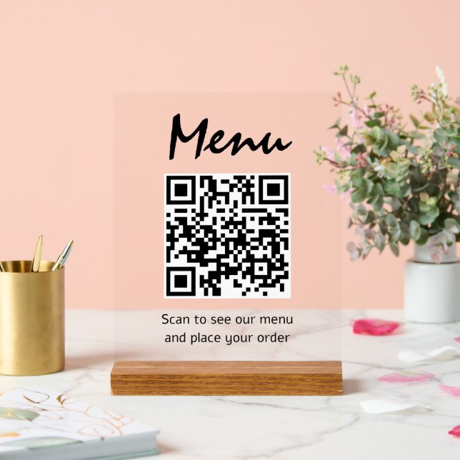 Panneau En Acrylique Menu du restaurant Code QR Analyse transparente su (Mariage)