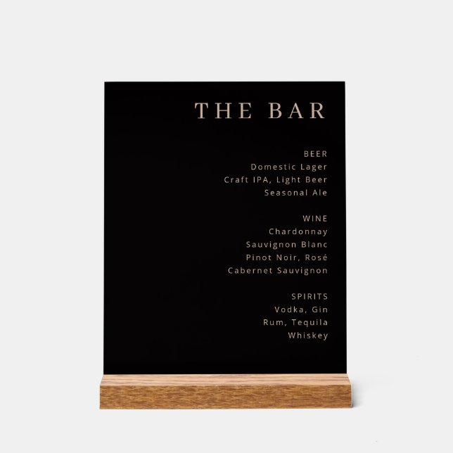 Panneau En Acrylique Menu élégant barre serif noir or (Recto)