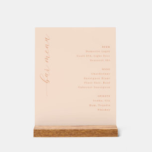 Panneau En Acrylique Menu élégant de bar minimaliste aux tons pêche