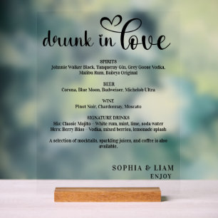 Panneau En Acrylique Menu Élégant Noir et Blanc pour un Mariage d'Amour